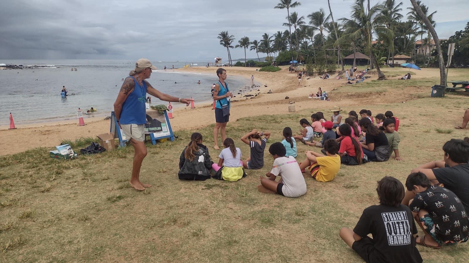 Group of people teaching at a beach